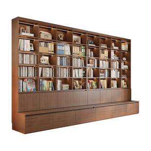 书柜卡座玻璃门实木满墙到顶一体家用定制靠墙整面储物收纳门柜子