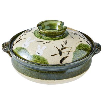 日本原装万古烧陶瓷明火月兔砂锅
