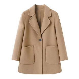 2022秋冬新款毛呢外套女韩版西装领一粒扣高级感双面羊绒呢子大衣