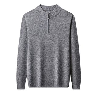春竹新款100%山羊绒半高拉链领羊绒衫男秋冬加厚保暖针织打底毛衣