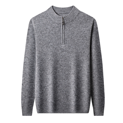 春竹100%山羊绒半高拉链领毛衣男