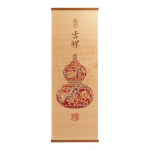 竹木孔雀挂画中国风竹制福字挂画