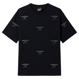 BOYLONDON街头经典LOGO满印烫钻短袖26年夏季新款男女T恤N01096