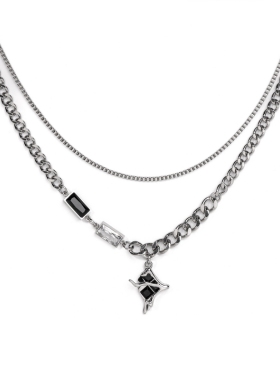 YUSTUDIO水晶异形芒星项链男潮酷痞帅时尚叠戴高级感锁骨链女配饰