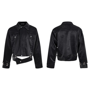 CulturE原创小众鳄鱼纹垫肩pu皮衣夹克拼接设计感外套高级上衣男