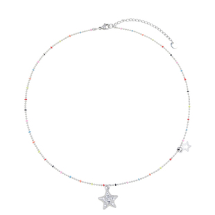 AWE彩虹豆五角星串珠项链十个勤天蒋敦豪同款镶钻星星钛钢锁骨链