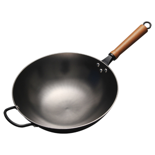 华邦铸铁锅不粘炒菜锅中国风无涂层外平内圆加厚不锈铸铁锅电磁炉