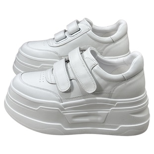 欧洲站2026年新款真皮爆款松糕小白鞋女魔术贴白色增高厚底鞋超轻