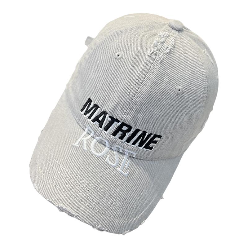 韩版做旧破洞棒球帽子女立体字母刺绣大头围春秋季显脸小鸭舌帽潮