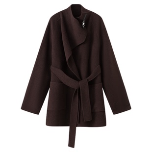 RUISHI芮时 “雪夜骑士”100羊毛两穿领中长款pu皮袢毛呢外套女冬