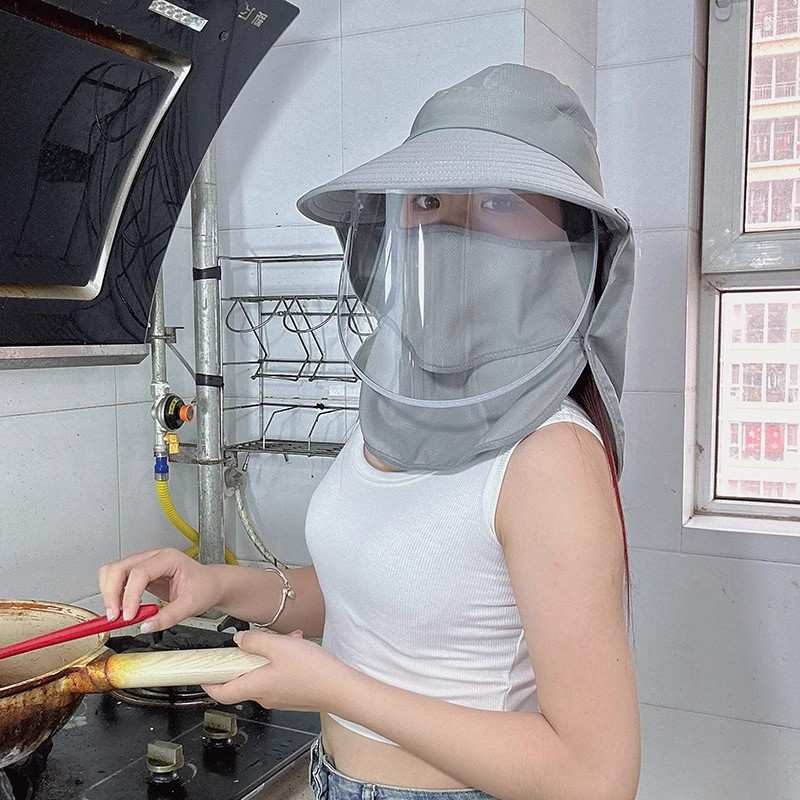 防油烟面罩帽女性厨房专用烹饪全面防油溅神器夏季户外防晒帽
