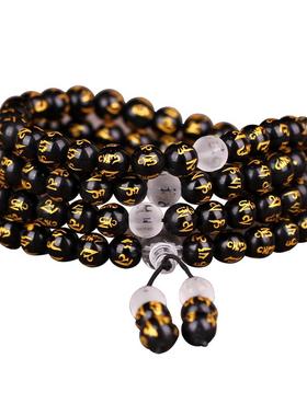 天然黑曜石108颗佛珠手链男女