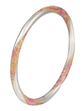 足银珐琅手镯9999纯银粉袂手镯