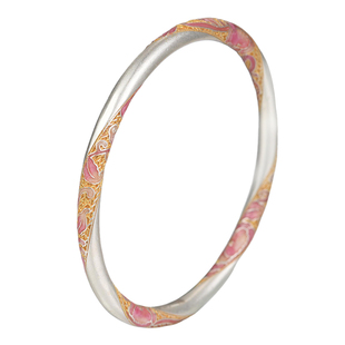 吴越老银铺足银珐琅手镯9999纯银粉袂手镯气质描金珐琅银镯子百搭