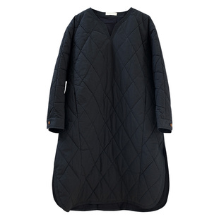 柒白日系长绒棉宽松中长棉袍女冬季2024新款文艺菱格加厚套头棉衣