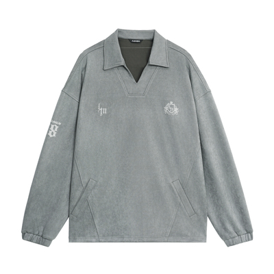 鹿家门美式复古麂皮绒套头运动卫衣男款秋冬宽松大码海鸥领POLO衫