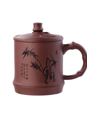 富光宜兴紫砂杯正品纯手工泡茶杯茶水分离杯清水泥礼盒包装送长辈