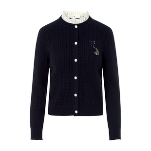 【祝绪丹同款】朗姿/LIME莱茵法式羊毛针织可拆卸花边领蝴蝶刺绣