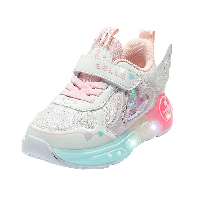 百丽童鞋2026春季新品女童运动鞋爱心大翅膀闪灯鞋宝宝防滑休闲鞋