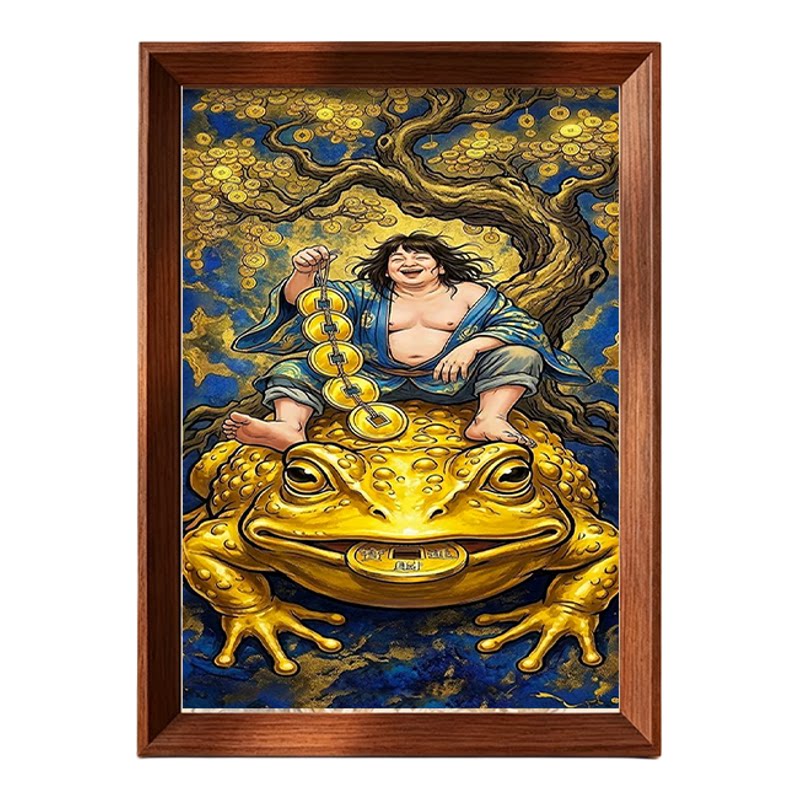 道家刘海蟾招财画摆件