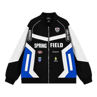 辛普森一家机车服男早秋情侣美式复古立领短款赛车夹克运动外套女