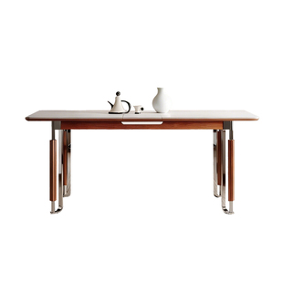 梵创 岩板餐桌可伸缩包豪斯餐桌实木家用折叠岩板餐桌长方形饭桌