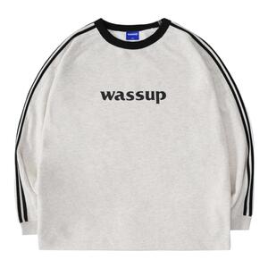 WASSUP潮牌三条杠字母长袖卫衣男女秋冬重磅宽松休闲情侣米灰上衣
