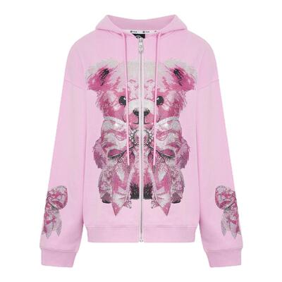 TCH轻奢潮牌粉色小熊宽松连帽卫衣外套女2025夏季新款T75C17E9012