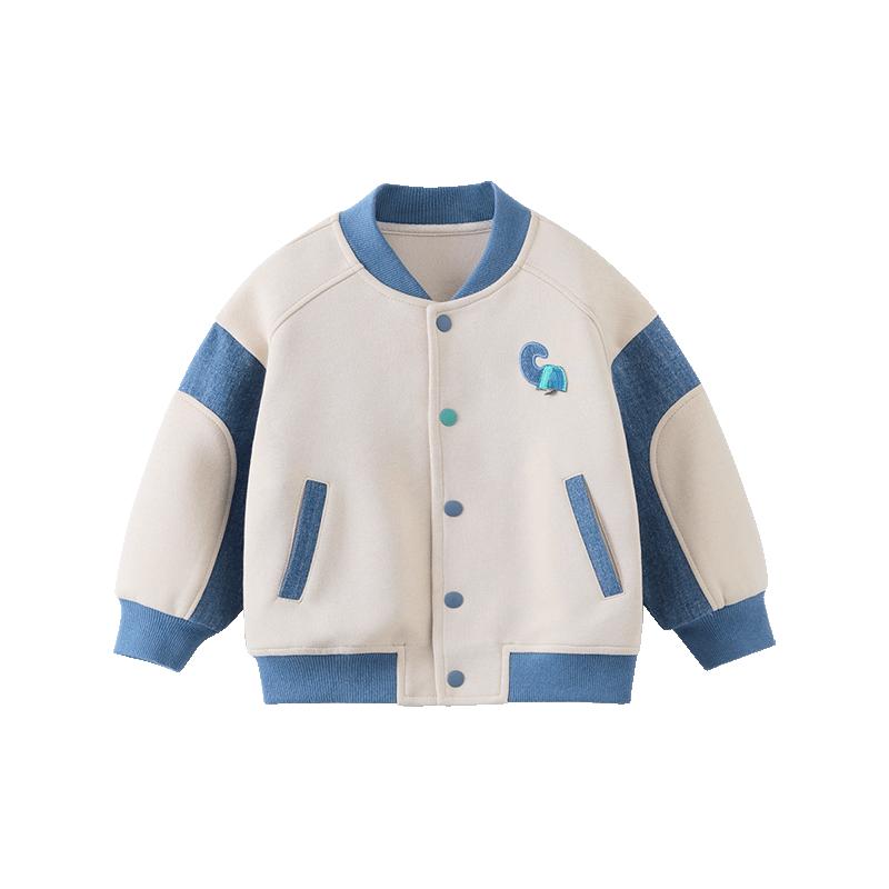 齐齐熊宝宝牛仔拼接撞色棒球服