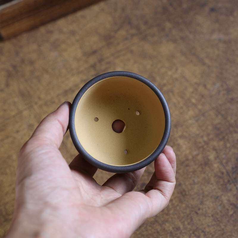 .粉浆小宽边暖暖精选手工微型盆景绿植菖蒲花盆紫砂刻绘小鸟