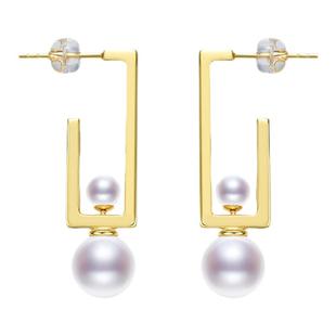 京润珍珠 岁星淡水珍珠耳钉4-9mm圆形白色设计款时尚珠宝礼物女D