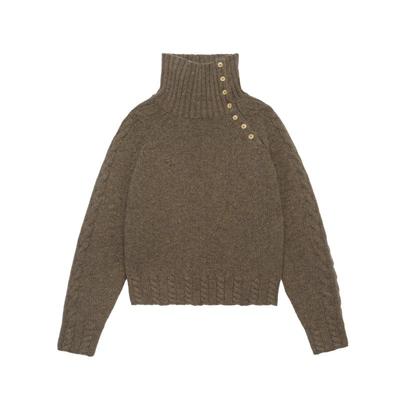 LLANO复古绞花高领羊毛毛衣女