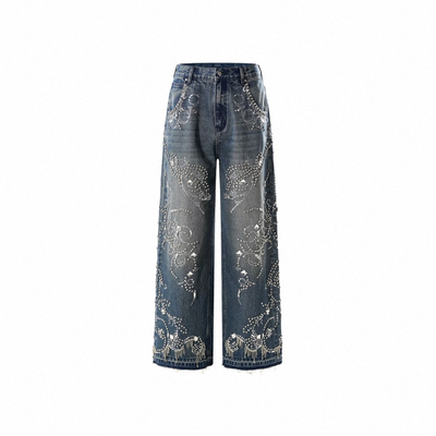 TBHNP雕花烫钻牛仔裤