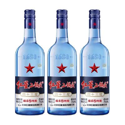 北京红星二锅头蓝八43度750ML*3