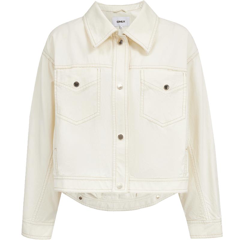 ONLY2025秋冬新款质感皮牌装饰设计翻领宽松长袖开衫风衣外套女