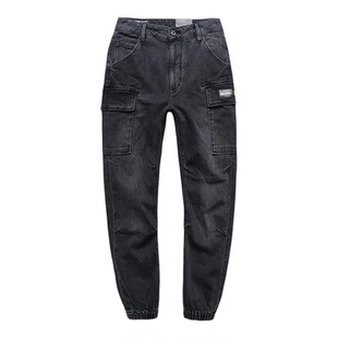 秋冬厚款工装牛仔裤ABLE JEANS男中腰大码裤宽松直筒束脚裤九分潮