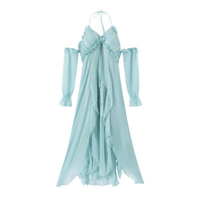 现货秒发！蓝色度假风拍照连衣裙