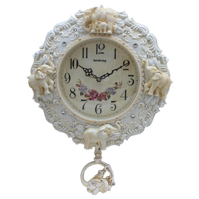 大象玫瑰挂钟客厅钟表欧式家用大气时钟美式创意时尚墙壁装饰挂表