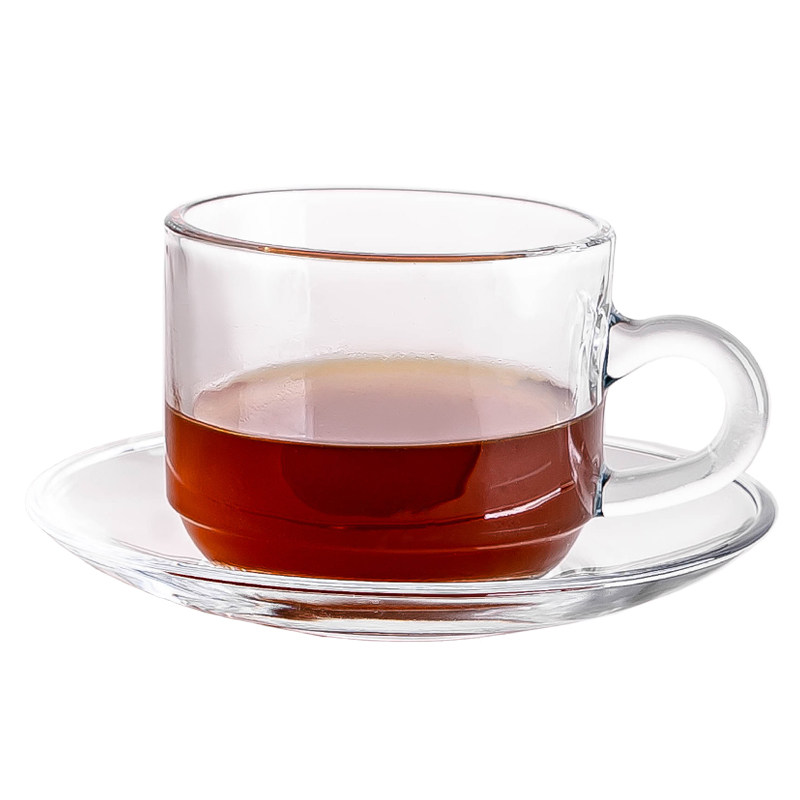 6只装玻璃咖啡杯碟套装带把加厚耐热牛奶水杯花茶杯家用小把杯