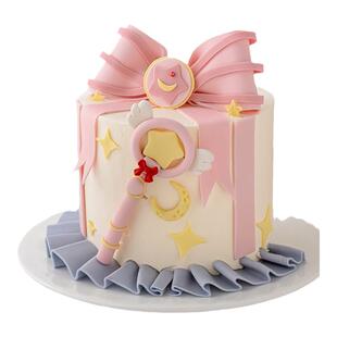 网红粉色甜美系蛋糕装饰翻糖干佩斯蝴蝶结摆件粉色星之仗女孩蛋糕