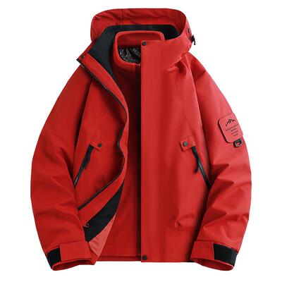 稻草人朱雀红冲锋衣女三合一2025新款春秋冬防风防水登山服外套男