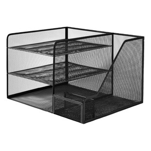 得力金属桌面置物架办公用品大全文件收纳架办公室三层文件架文件收纳盒多功能A4资料架文件夹收纳架文件框