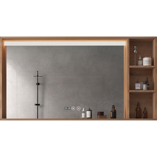 伯仑实木智能镜柜中古风浴室镜子带置物架卫生间收纳储物一体镜柜