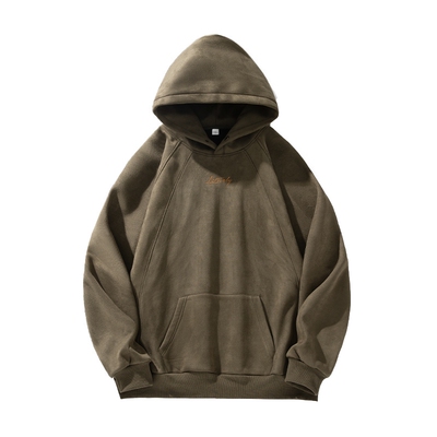 麂皮绒连帽卫衣美式复古上衣外套