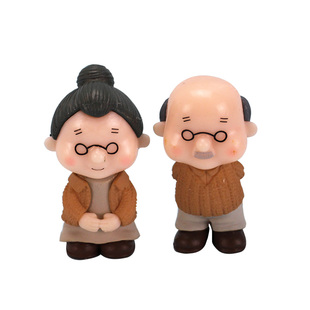 老人祝寿蛋糕摆件爷爷织毛衣老奶奶寿公寿婆生日蛋糕装饰插件插牌