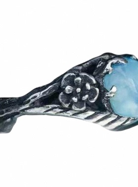 波西米亚天然石花朵纯银戒指复古