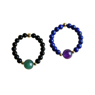 TYUSHA天然石串珠叠戴戒指小众气质高级新中式翡翠紫水晶戒指女