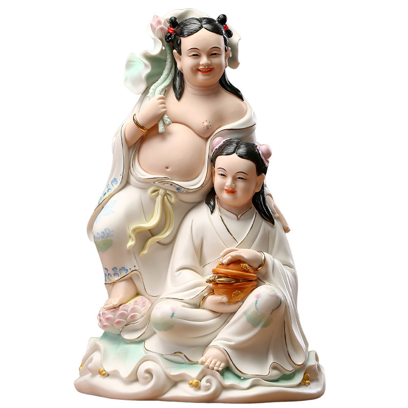 和合二圣神像陶瓷摆件夫妻和睦