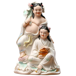 黼山堂和合二圣神像陶瓷摆件供奉卧室夫妻和睦结新婚工艺品
