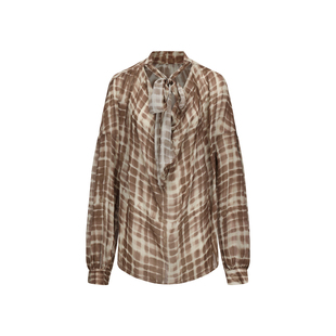 IF BY LAND格纹系列LOOKNOW2025早秋新款慵懒格子飘带荡领衬衫女